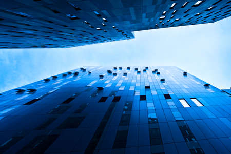 Underside view to new skyscraper business centre in Barcelona, Spainの写真素材