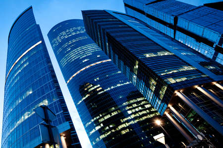 Evening view to new business center at the end of working day