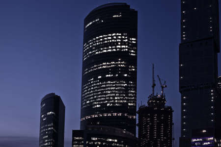 Late at night in new business center, Moscow, Russiaの写真素材