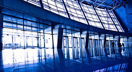 People are entering into hall of exhibition centreの写真素材