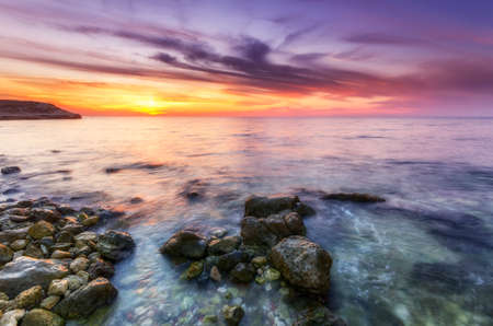 stunning landscape with panoramic views of the Bay at sunsetの写真素材