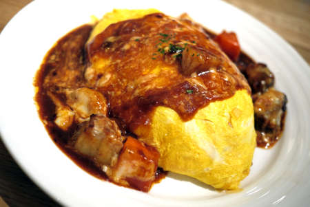 Japanese Curry Omelette Rice with stew beefの写真素材
