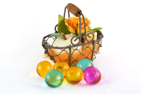 Basket with apple soap and rose and bath pearlsの写真素材