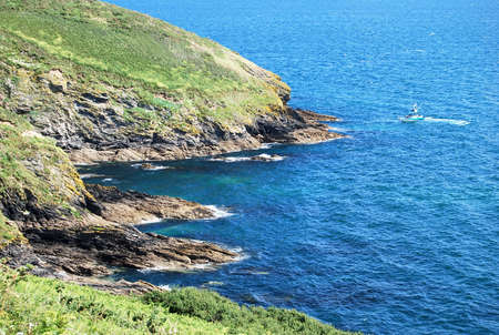 Blue Sea View from Clifftop in Cornwallの写真素材
