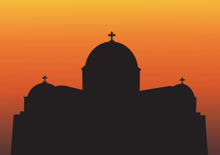 A Big Greek Orthodox Church Silhouette at Sunset