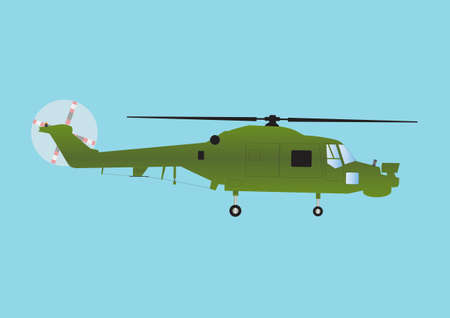 A Military Attack Helicopter in Olive Green Camouflage in Flightのイラスト素材