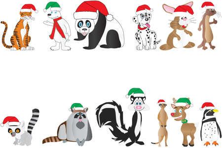 A Collection of cute cartoon animals in Christmas Hatsのイラスト素材