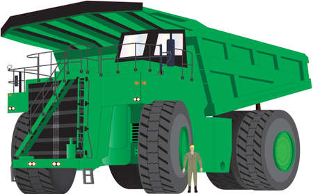 A Green Dumper Truck with man as scaleのイラスト素材