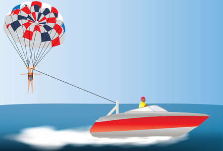 Pretty Girl parascending behind a Red Speedboat