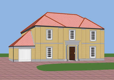 A Large Stone Built Detached House with Flagstone Yardのイラスト素材