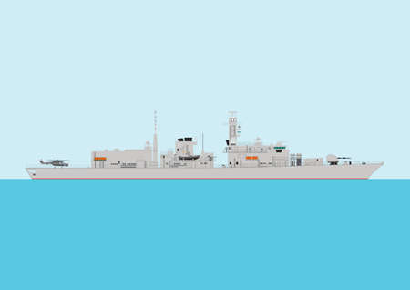 A Detailed Illustration of a Modern Warship at seaのイラスト素材