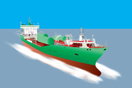 A detailed illustration of a Cargo Ship  carrying liquid gas tanksのイラスト素材