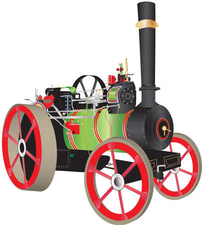 A Green and Red Steam Traction Engineのイラスト素材
