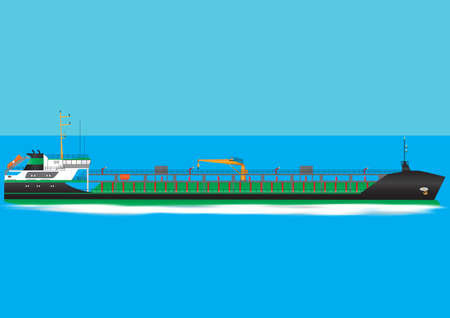 A Green and Black Oil Tanker Ship travelling at speedのイラスト素材