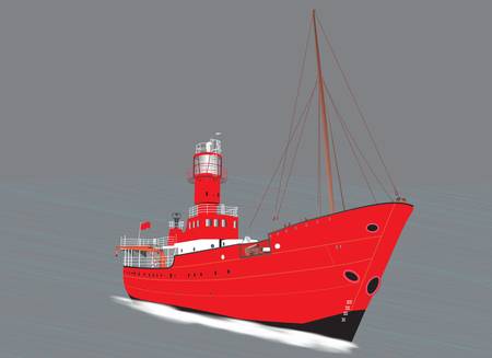 A Red Lighthouse Ship on a stormy seaのイラスト素材
