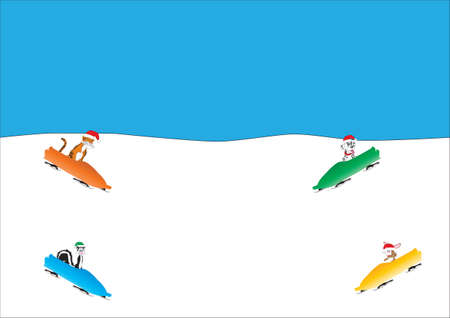 A Cartoon Tiger Skunk Dalmatian Puppy and a Rabbit Sledging のイラスト素材