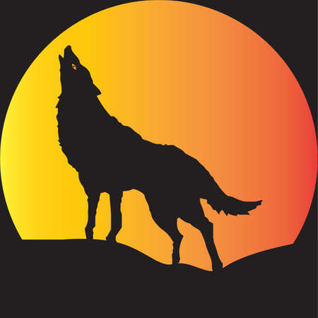 A Wolf in Silhouette howling at a full moon suitable for Halloween Art