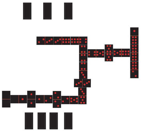 A game of dominoes nearly completed on a white backgroundのイラスト素材
