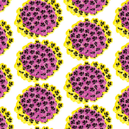 A repeating pattern of pink and yellow pansy flowersのイラスト素材