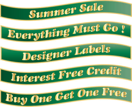 Green and Gold Banners for shop window display advertising a summer saleのイラスト素材