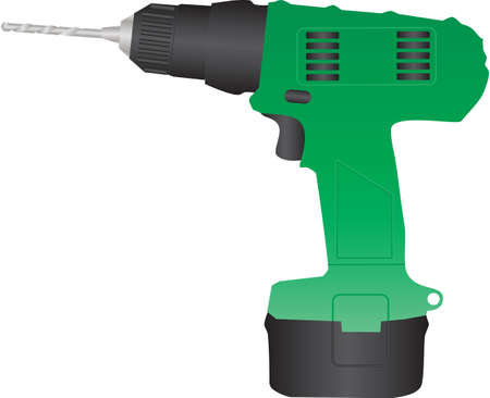 A Green Rechargeable Battery Drill isolated on whiteのイラスト素材