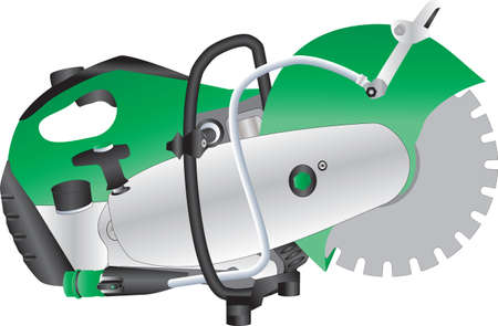 A Green Petrol Engined Stone Saw isolated on Whiteのイラスト素材