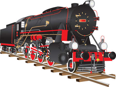 A veteran black and red steam freight locomotive isolated on whiteのイラスト素材
