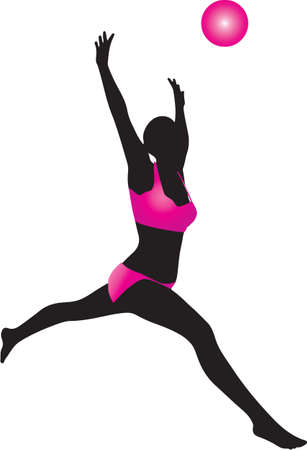 A silhoutte of a woman jumping to hit a volleyballのイラスト素材