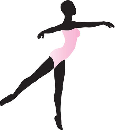 A Silhouette of a Woman Ballet Dancer in a pink leotard performing an arabesqueのイラスト素材