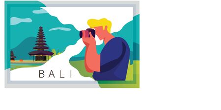 A Man Is Taking Picture Of Beautiful Bali Island, Bali Island Photograph Vector Illustration Design,...