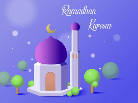 Ramadan Kareem and Eid Mubarak Background Vector Illustration, Holy Month For Moslem, Happy Fasting and Iftar Partyのイラスト素材