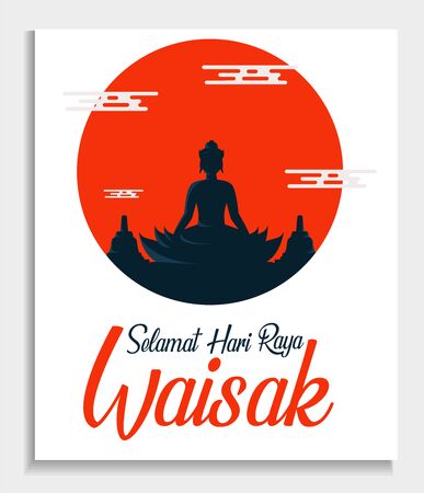 Happy Vesak Day Budha Purnima Background With Realistic Pink Lotus And Candle Vector Illustration,  Greeting Card, Budhaism Celebration, Budha's anniversary, Waisak, Budha Sstatue Silhouetteのイラスト素材