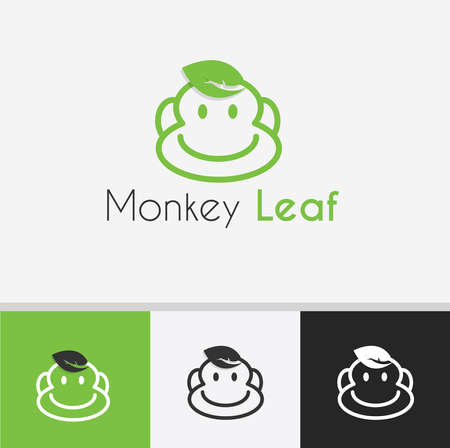Cute Monkey Logo and Icon Flat design, Kids Monkey Vector Illustration, Baby Monkey Sign and Symbol for Brand or Label Usageのイラスト素材