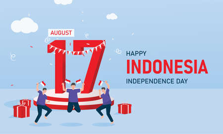 Indonesia Independence Day 17 August vector illustration flat design template banner poster, indonesia freedom ceremony, character, dirgahayu indonesia, hari kemerdekaan indonesiaのイラスト素材