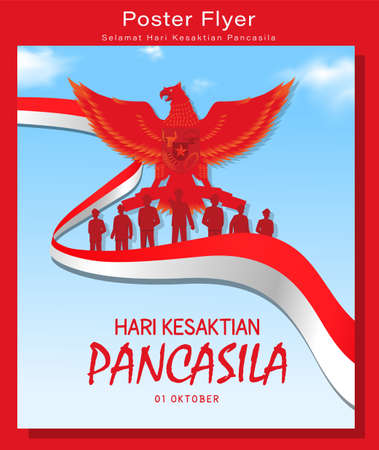 Hari Kesaktian Pancasila, Indonesian Holiday Pancasila Day Illustration.Translation: October 01, Happy Pancasila day. Suitable for greeting card and bannerのイラスト素材