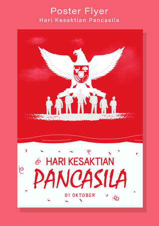Hari Kesaktian Pancasila, Indonesian Holiday Pancasila Day Illustration.Translation: October 01, Happy Pancasila day. Suitable for greeting card and bannerのイラスト素材
