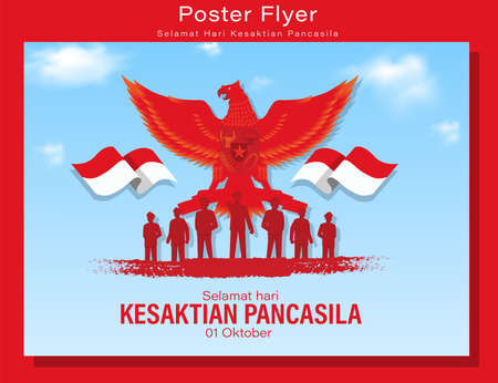 Hari Kesaktian Pancasila, Indonesian Holiday Pancasila Day Illustration.Translation: October 01, Happy Pancasila day. Suitable for greeting card and bannerのイラスト素材