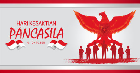 Hari Kesaktian Pancasila, Indonesian Holiday Pancasila Day Illustration.Translation: October 01, Happy Pancasila day. Suitable for greeting card and bannerのイラスト素材