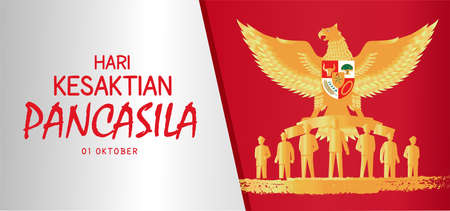 Hari Kesaktian Pancasila, Indonesian Holiday Pancasila Day Illustration.Translation: October 01, Happy Pancasila day. Suitable for greeting card and bannerのイラスト素材