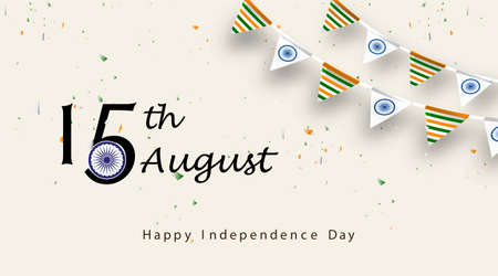 Happy India Independence Day Vector Illustration with Flag and Ashoka Wheel. 15th August...