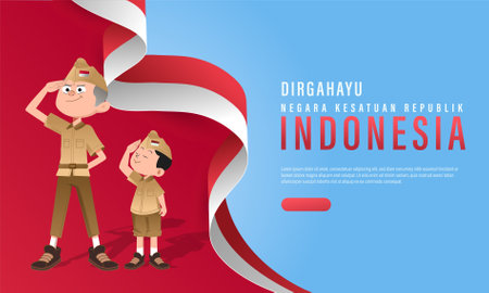 Translation : Happy Independence Day of Indonesia Vector Illustration with Traditional Games of Independence Day. Suitable for Template Poster Banner Design.のイラスト素材