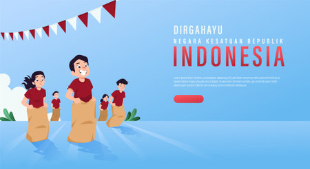 Translation : Happy Independence Day of Indonesia Vector Illustration with Traditional Games of Independence Day. Suitable for Template Poster Banner Design.のイラスト素材