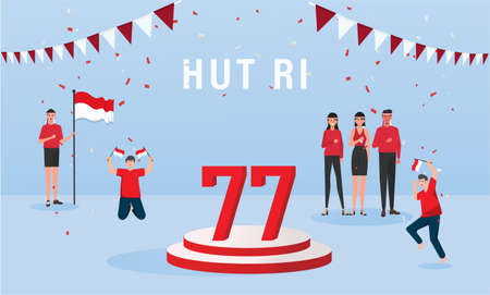 Translation : Happy Independence Day of Indonesia Vector Illustration with Traditional Games of Independence Day. Suitable for Template Poster Banner Design.のイラスト素材