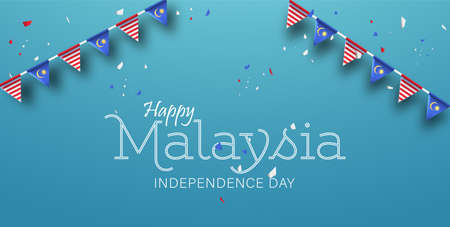 Happy 31st August Malaysia Independence Day Vector Illustration. Twin Tower and Flag of Malaysiaのイラスト素材