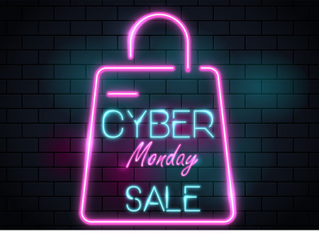 Cyber monday sale neon vector illustrationのイラスト素材