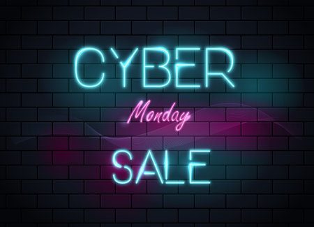 Cyber monday sale neon vector illustrationのイラスト素材