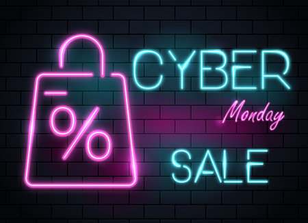 Cyber monday sale neon vector illustrationのイラスト素材