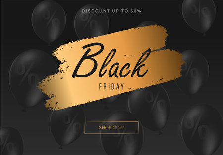 Black Friday Design Poster with 3D Realistic Balloon Vector Illustration. Suitable for Poster, Banner,Sale Banner, Web Header, Flyer and Promotional Tag.のイラスト素材