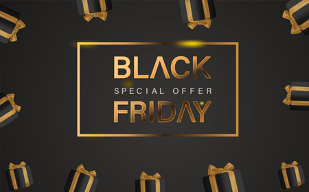 Black Friday Design Poster with 3D Realistic Black Gift Box Vector Illustration. Suitable for Poster, Banner,Sale Banner, Web Header, Flyer and Promotional Tag.のイラスト素材