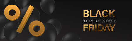Black Friday Design Poster with 3D Realistic Balloon Vector Illustration. Suitable for Poster, Banner,Sale Banner, Web Header, Flyer and Promotional Tag.のイラスト素材